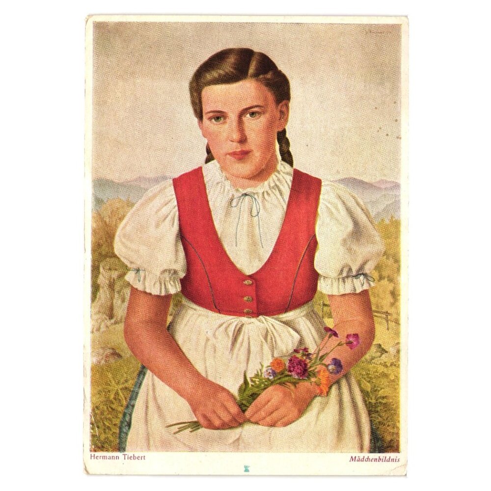 Vintage 1954 Austrian Postcard Hermann Tietz Mädchenbildnis Artwork Krems Stein